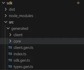 Generated client sdk files Screen shot of the sdk folder with the generated client files
