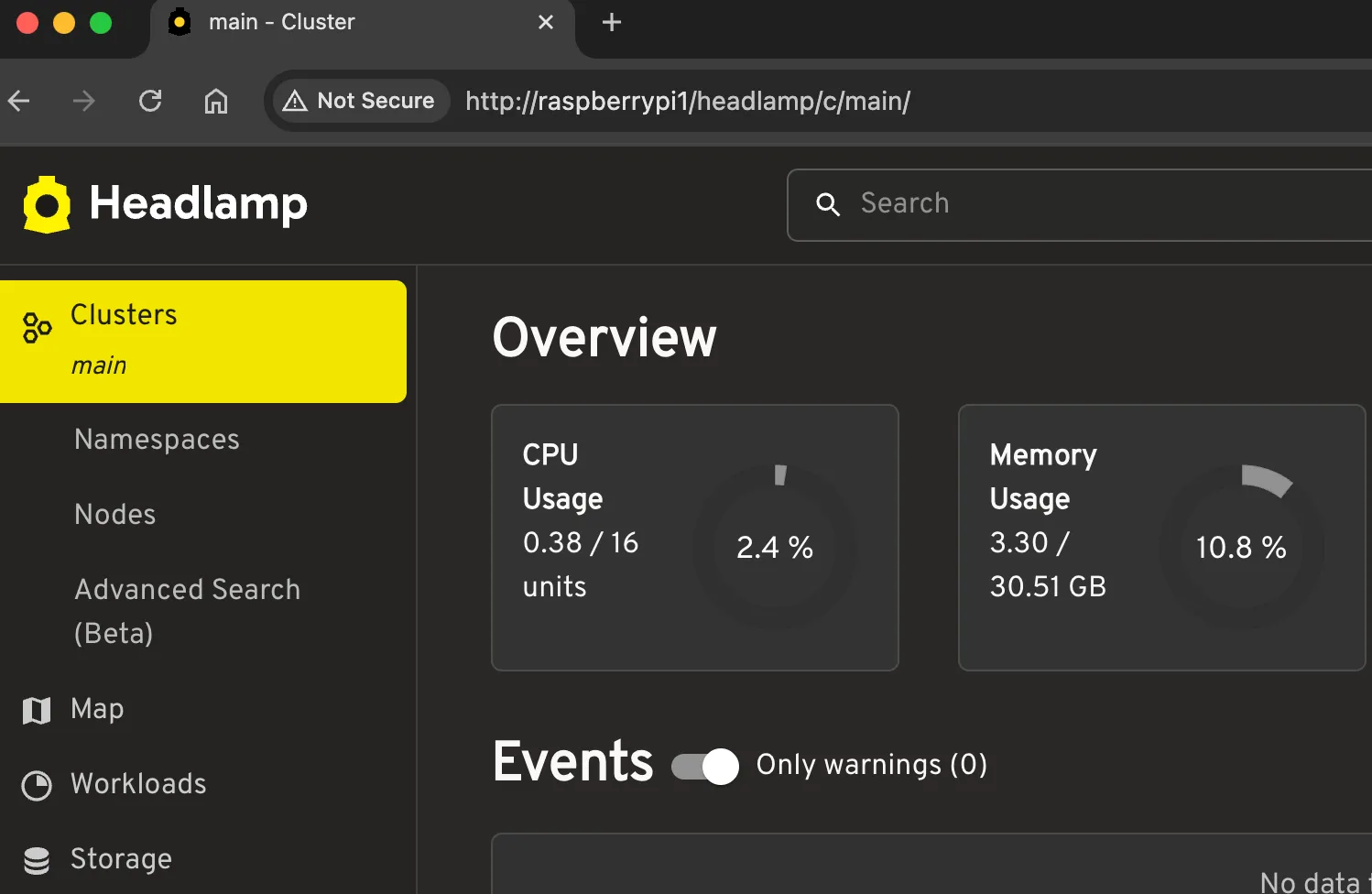 Headlamp dashboard loaded in my browser with the headlamp prefix Headlamp dashboard loaded in my browser with the headlamp prefix