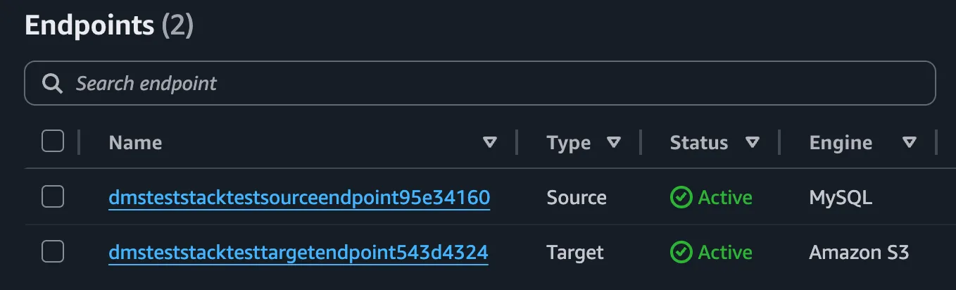 Source and Target Endpoints in the AWS Console Source and Target Endpoints in the AWS Console